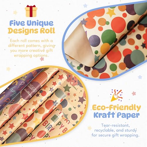 50% OFF Homelyhi 5 Rolls Birthday Wrapping Paper Set - Image 3