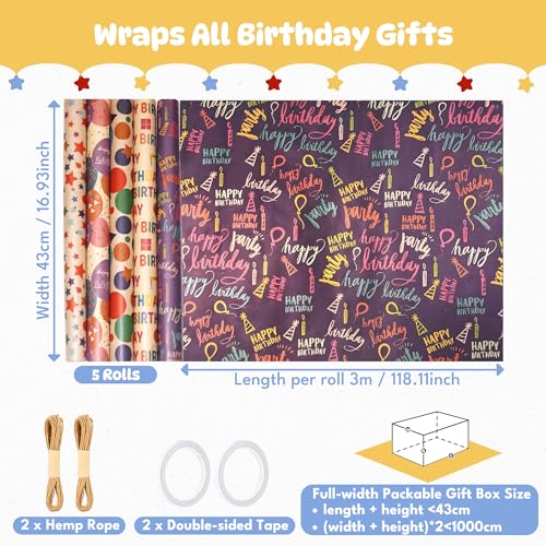 50% OFF Homelyhi 5 Rolls Birthday Wrapping Paper Set - Image 4