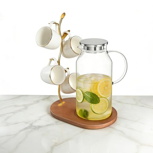 Gold Mug Tree with Wooden Base for Kitchen Counter - Image 2