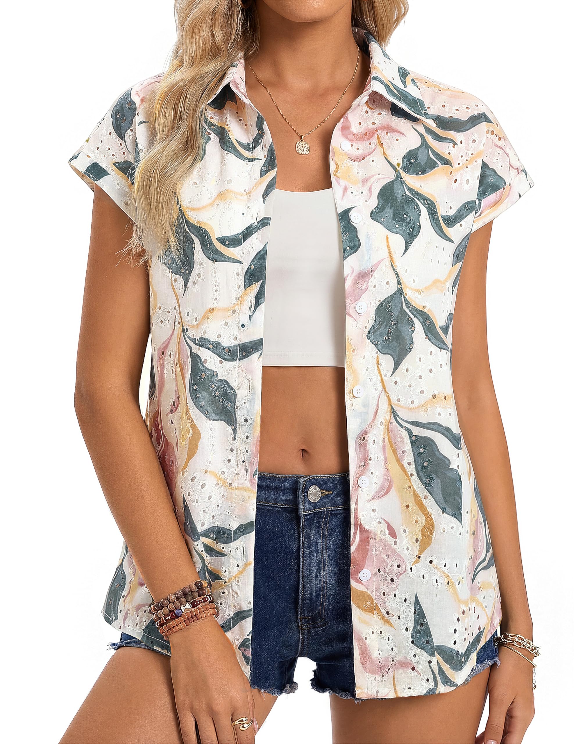 50% Off GRACE KARIN Floral Eyelet Spring Summer Top