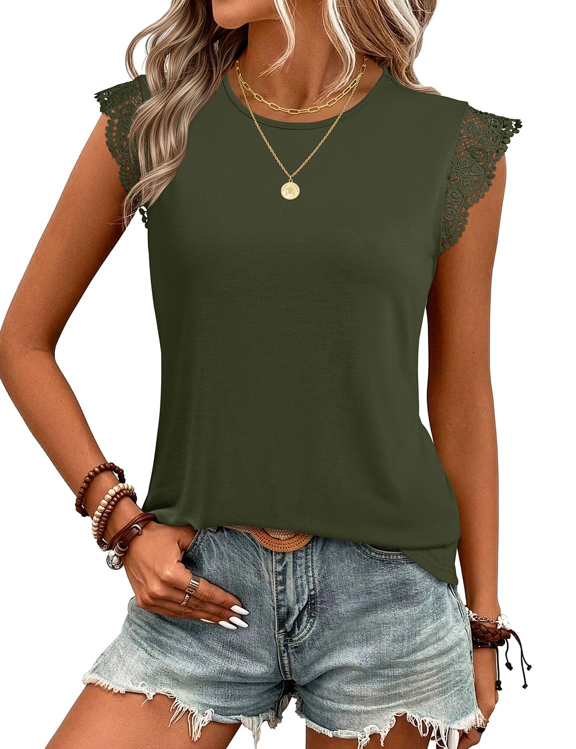 50% Off: JUSTFASHIONNOW Women's Lace Trim Cap Sleeve Blouse