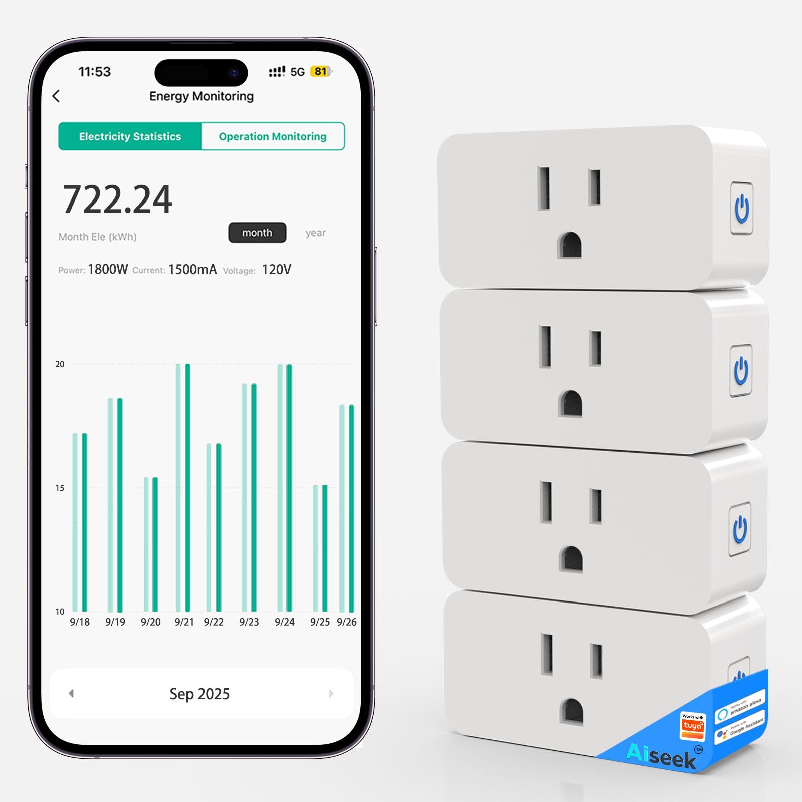 40% Off AiSeek Smart Plug 4-Pack with Energy Monitoring