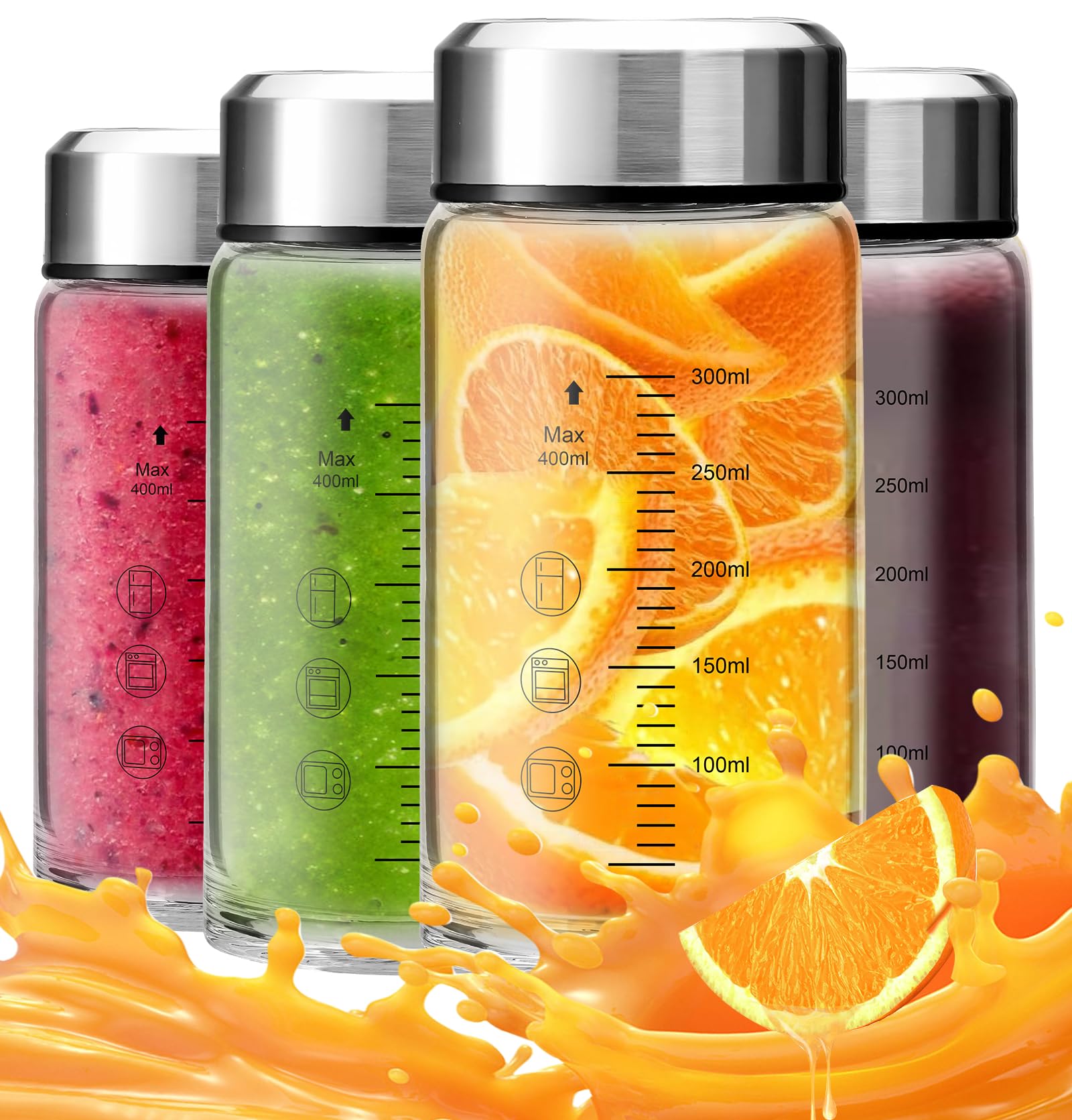 50% Off FANS-ONE 12oz Glass Juice Bottles 4-Pack - Image 1