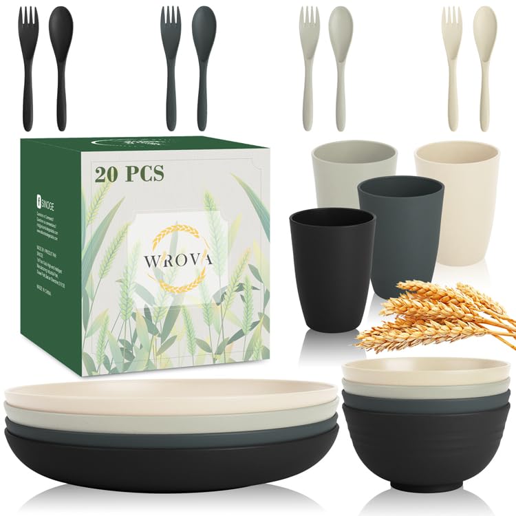 Wrova 20-Piece Wheat Straw Dinnerware Set – Great Value - Image 2