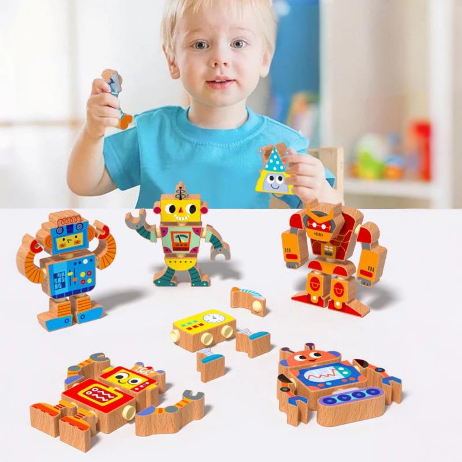 50% Off Wooden Snap-Together STEM Robot Building Toys - Image 1