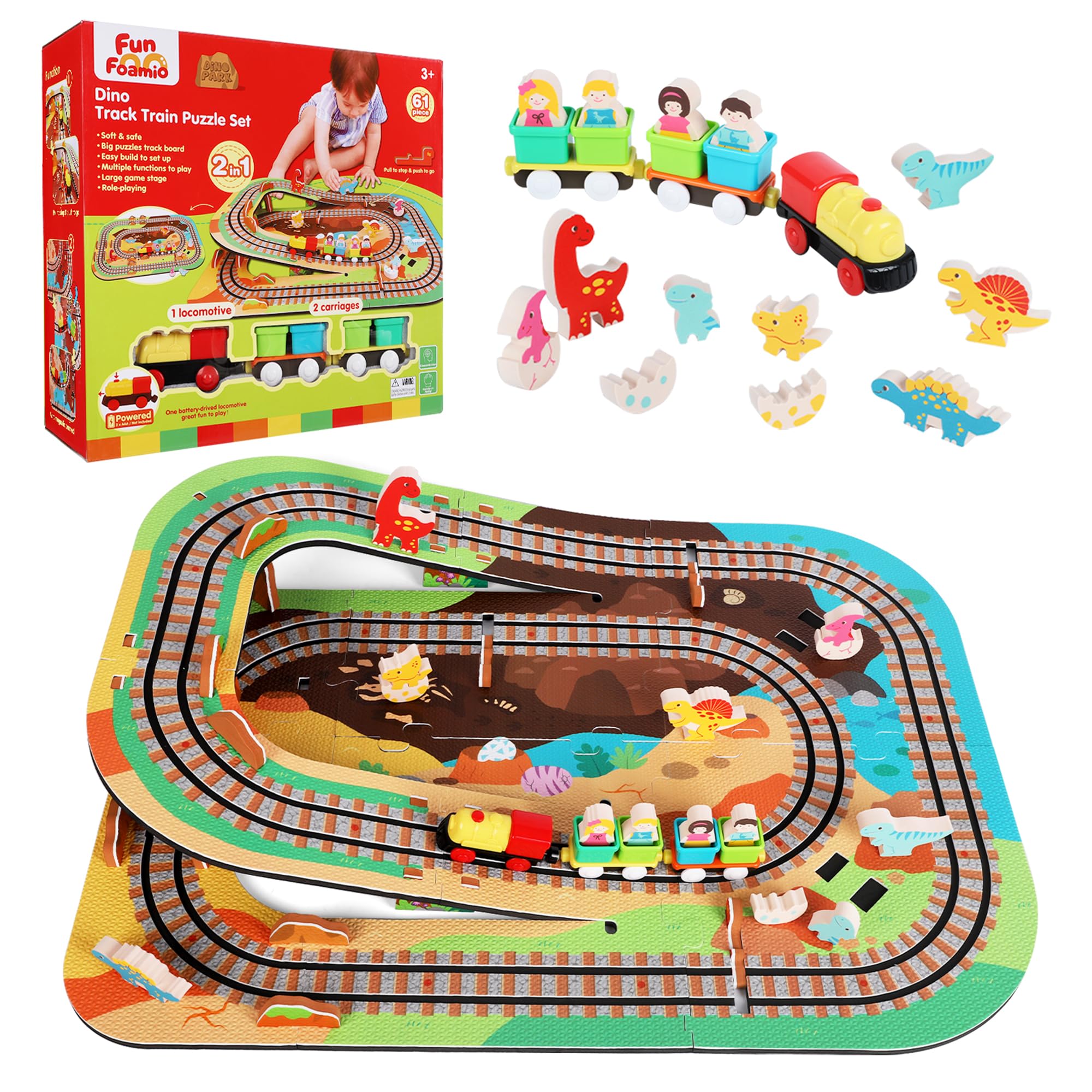 50% Off 61PCS Dinosaur Train Set with Battery Operated Train - Image 1